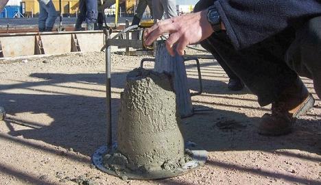 Measure and check concrete slump before casting sample for maintenance and testing